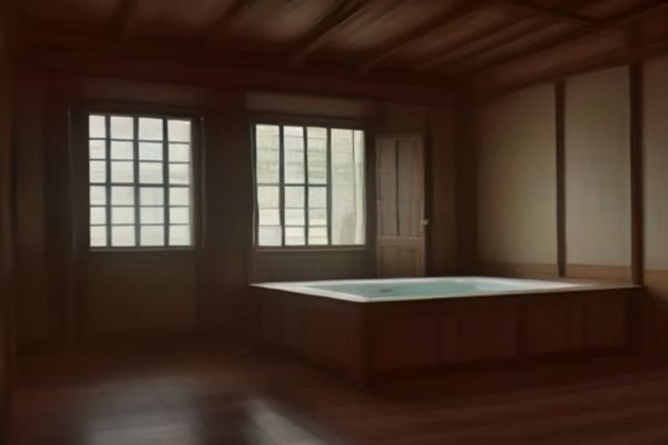 室内暖色调场景中一对情侣安静对坐交谈，气氛温馨内敛，符合细腻演绎风格的韩国爱情电影质感
