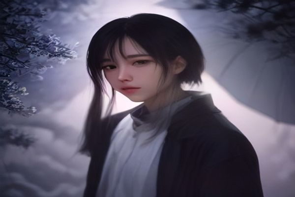 雨中撑伞的年轻情侣剪影，画面色调偏冷带一点忧郁，营造韩国爱情电影常见的伤感氛围